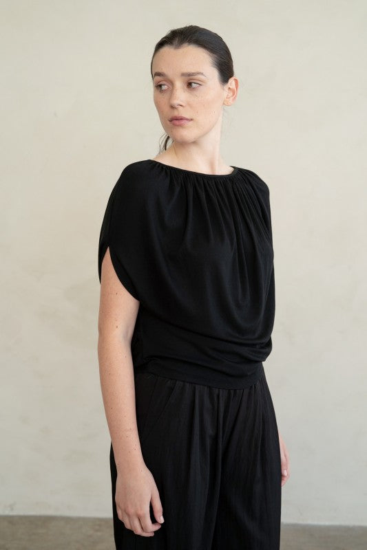 Feather Drape Blouse-Short Sleeves-Vixen Collection, Day Spa and Women's Boutique Located in Seattle, Washington
