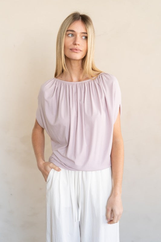 Feather Drape Blouse-Short Sleeves-Vixen Collection, Day Spa and Women's Boutique Located in Seattle, Washington