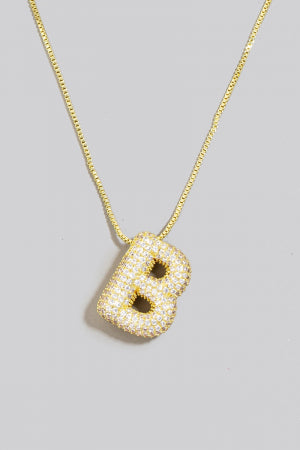 Pave Bubble Initial Pendant Necklace-Necklaces-Vixen Collection, Day Spa and Women's Boutique Located in Seattle, Washington