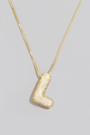 Pave Bubble Initial Pendant Necklace-Necklaces-Vixen Collection, Day Spa and Women's Boutique Located in Seattle, Washington