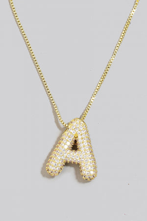 Pave Bubble Initial Pendant Necklace-Necklaces-Vixen Collection, Day Spa and Women's Boutique Located in Seattle, Washington
