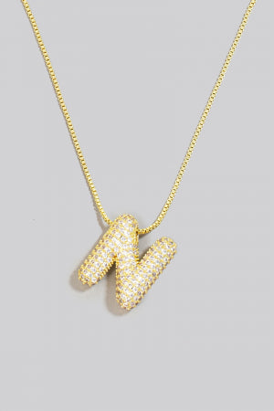 Pave Bubble Initial Pendant Necklace-Necklaces-Vixen Collection, Day Spa and Women's Boutique Located in Seattle, Washington