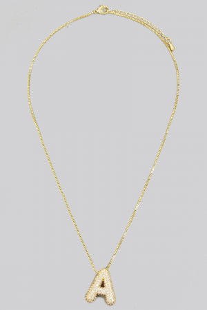 Pave Bubble Initial Pendant Necklace-Necklaces-Vixen Collection, Day Spa and Women's Boutique Located in Seattle, Washington