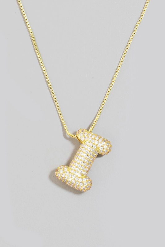 Pave Bubble Initial Pendant Necklace-Necklaces-Vixen Collection, Day Spa and Women's Boutique Located in Seattle, Washington