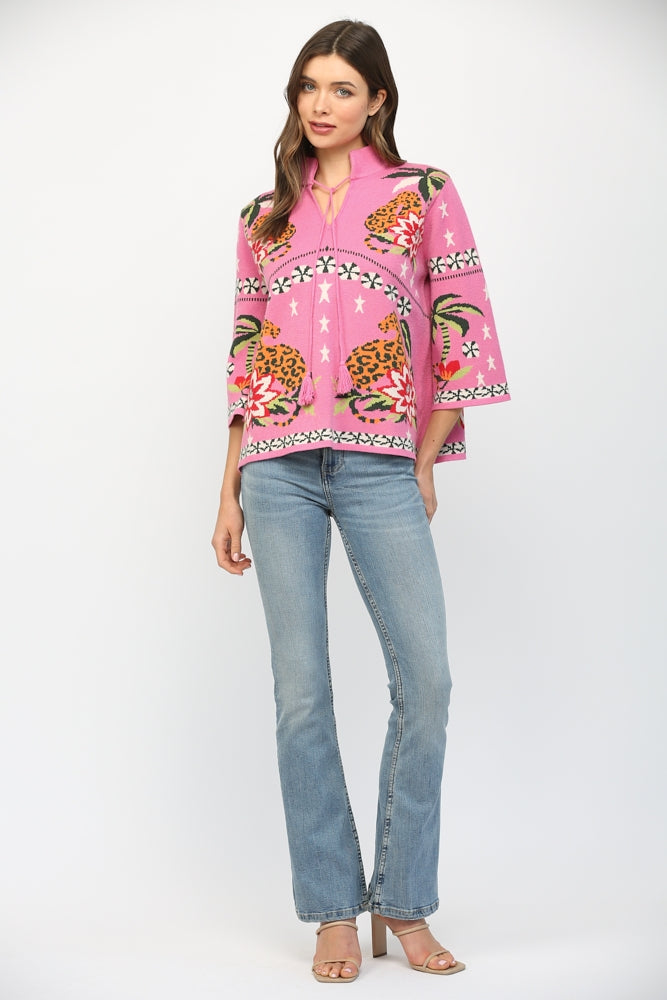 Pink Paradise Prowl Sweater-Tops-Vixen Collection, Day Spa and Women's Boutique Located in Seattle, Washington