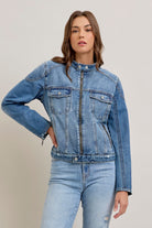 Medium Wash Classic Biker Jacket-Outerwear-Vixen Collection, Day Spa and Women's Boutique Located in Seattle, Washington