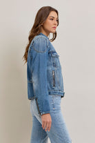 Medium Wash Classic Biker Jacket-Outerwear-Vixen Collection, Day Spa and Women's Boutique Located in Seattle, Washington