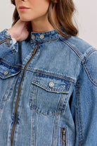 Medium Wash Classic Biker Jacket-Outerwear-Vixen Collection, Day Spa and Women's Boutique Located in Seattle, Washington
