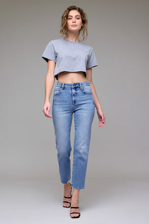 Medium Wash Clean Stretch Cropped Straight-Bottoms-Vixen Collection, Day Spa and Women's Boutique Located in Seattle, Washington
