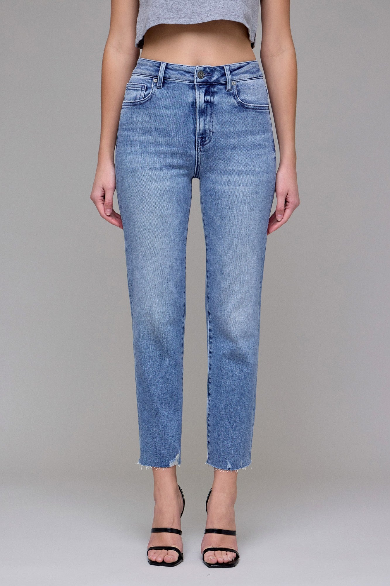Medium Wash Clean Stretch Cropped Straight-Bottoms-Vixen Collection, Day Spa and Women's Boutique Located in Seattle, Washington