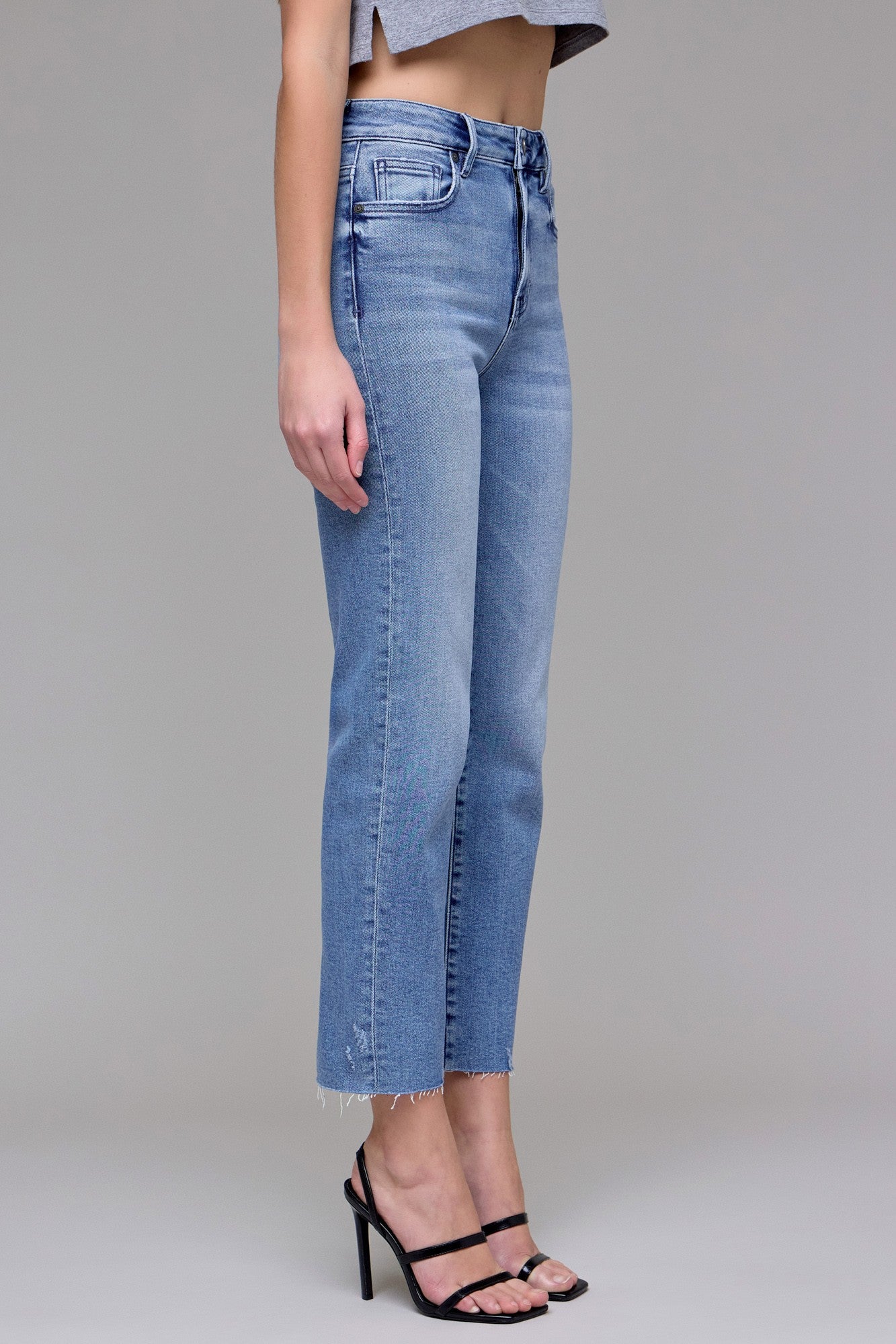 Medium Wash Clean Stretch Cropped Straight-Bottoms-Vixen Collection, Day Spa and Women's Boutique Located in Seattle, Washington