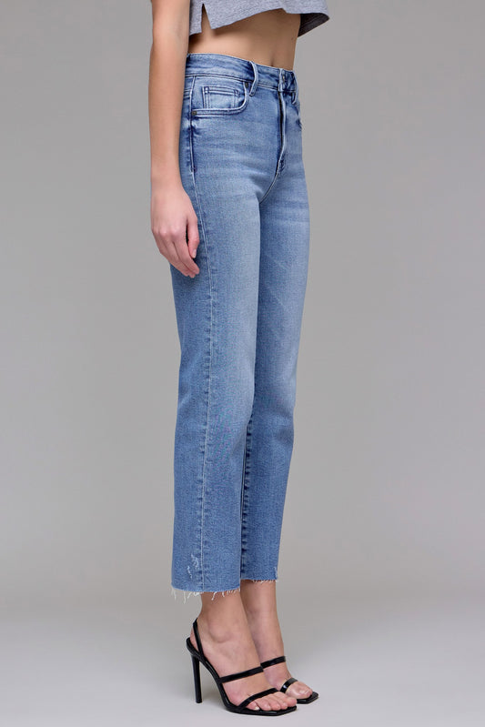 Medium Wash Clean Stretch Cropped Straight-Bottoms-Vixen Collection, Day Spa and Women's Boutique Located in Seattle, Washington