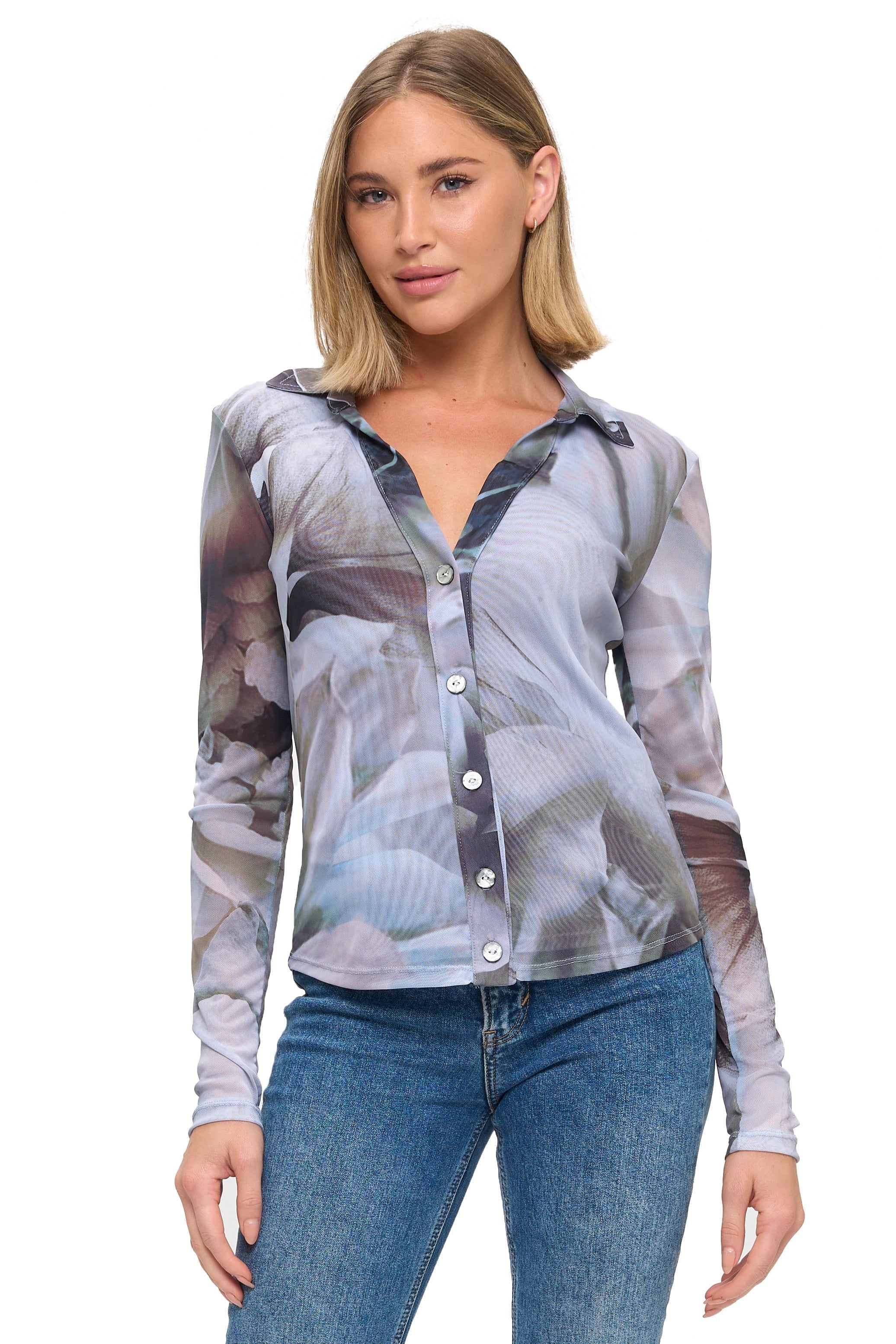 Mesh Mirage Button Up-Tops-Vixen Collection, Day Spa and Women's Boutique Located in Seattle, Washington