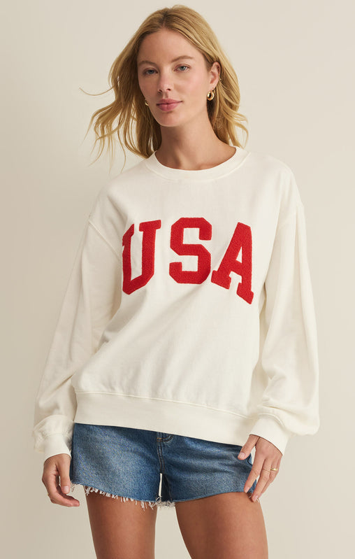 USA Boyfriend Sweatshirt-Tops-Vixen Collection, Day Spa and Women's Boutique Located in Seattle, Washington