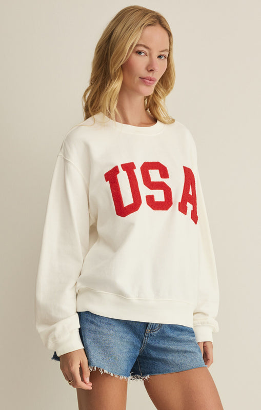 USA Boyfriend Sweatshirt-Tops-Vixen Collection, Day Spa and Women's Boutique Located in Seattle, Washington