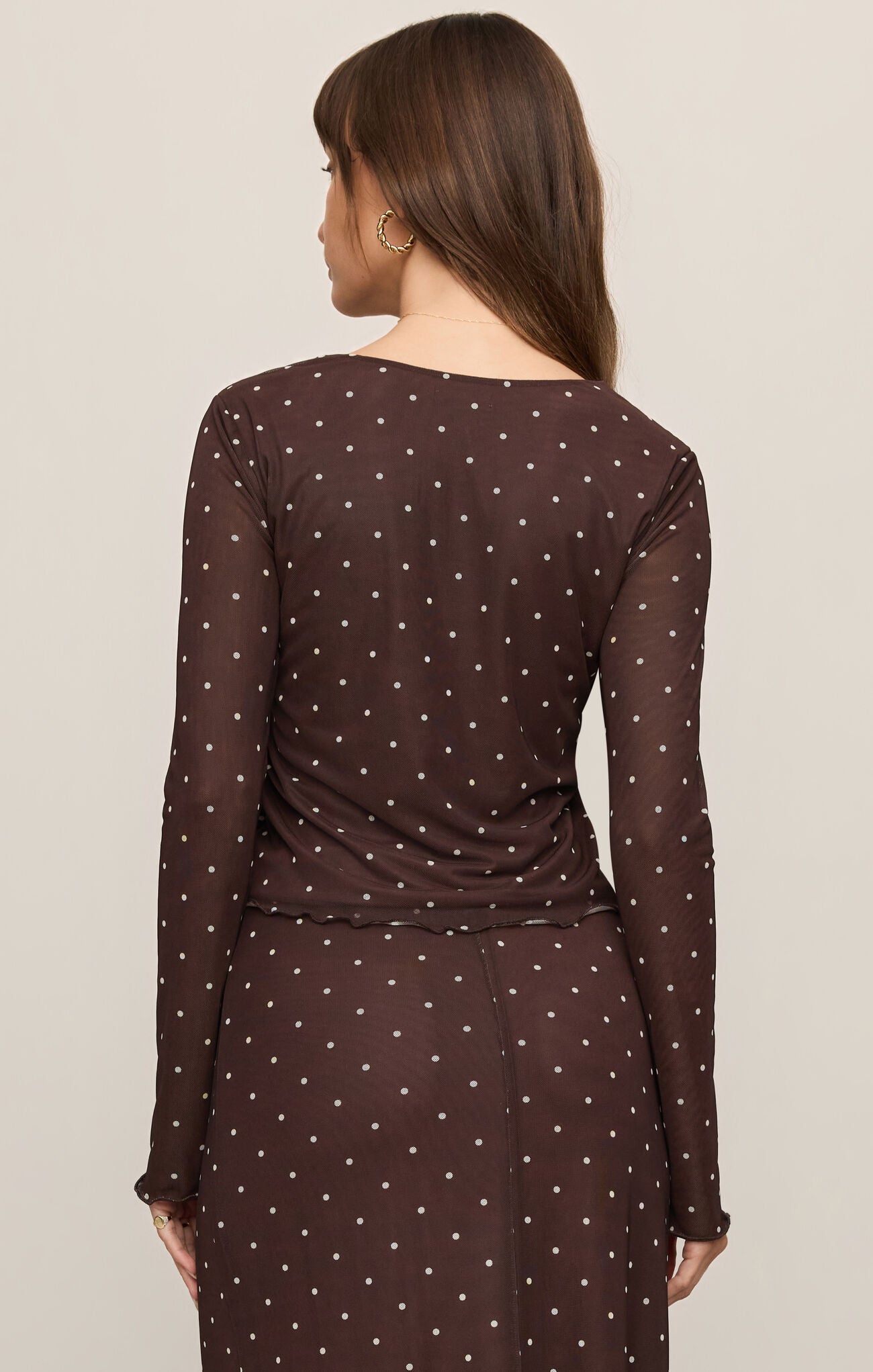 Amara Polka Dot Mesh Top-Long Sleeves-Vixen Collection, Day Spa and Women's Boutique Located in Seattle, Washington