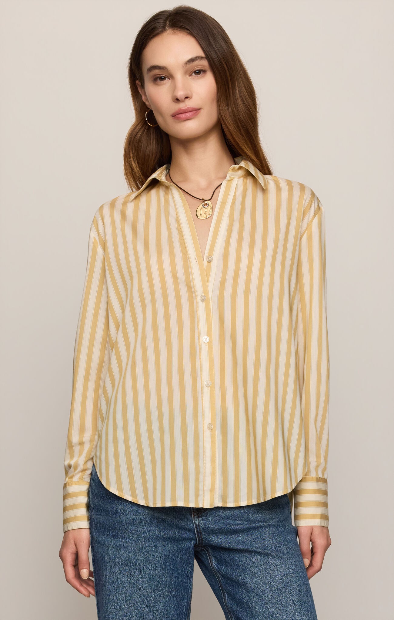 Golden Haven Stripe Button Up-Tops-Vixen Collection, Day Spa and Women's Boutique Located in Seattle, Washington