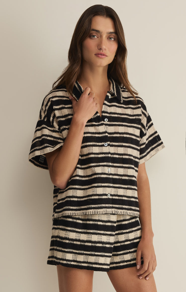 Monaco Stripe Button Up-Tops-Vixen Collection, Day Spa and Women's Boutique Located in Seattle, Washington