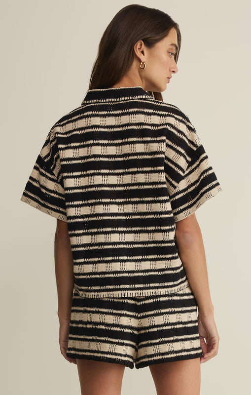 Monaco Stripe Button Up-Tops-Vixen Collection, Day Spa and Women's Boutique Located in Seattle, Washington