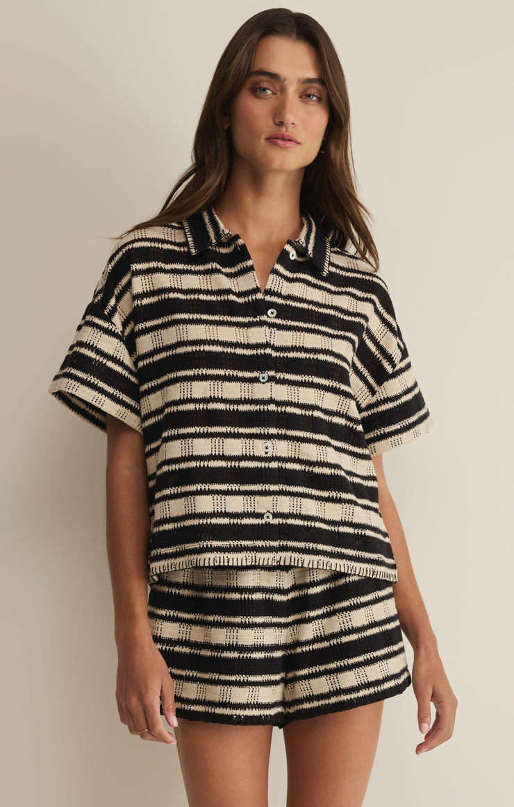 Monaco Stripe Button Up-Tops-Vixen Collection, Day Spa and Women's Boutique Located in Seattle, Washington