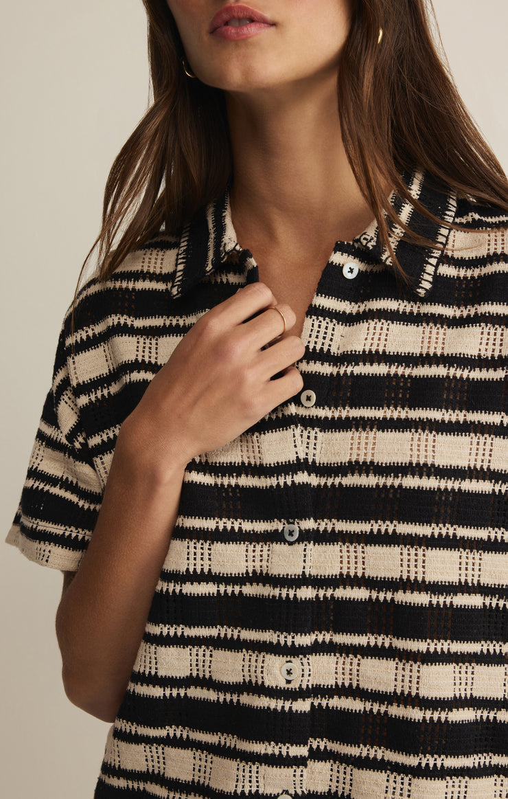 Monaco Stripe Button Up-Tops-Vixen Collection, Day Spa and Women's Boutique Located in Seattle, Washington