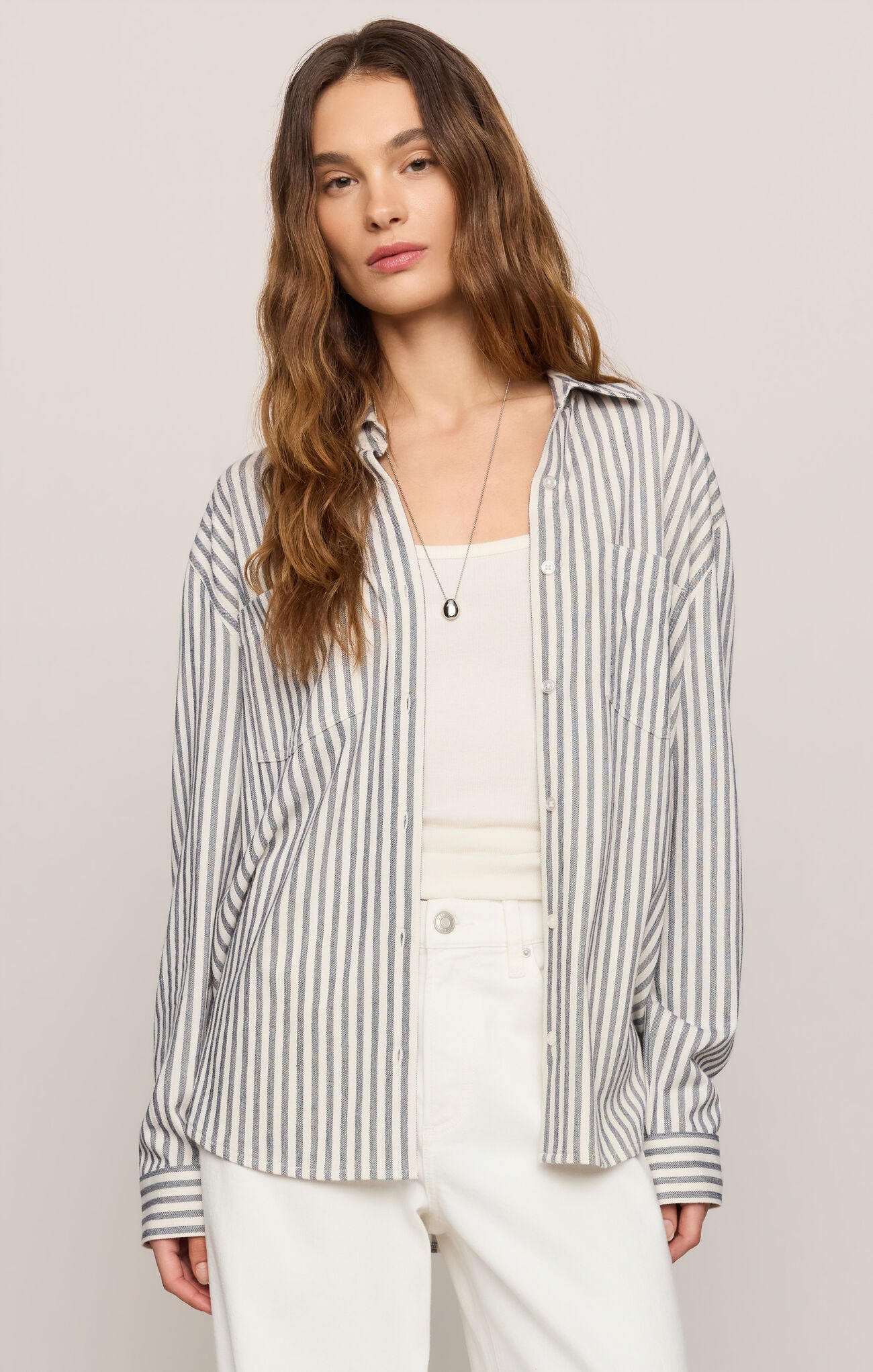 Reese Button Up Stripe Top-Long Sleeves-Vixen Collection, Day Spa and Women's Boutique Located in Seattle, Washington