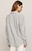 Reese Button Up Stripe Top-Long Sleeves-Vixen Collection, Day Spa and Women's Boutique Located in Seattle, Washington
