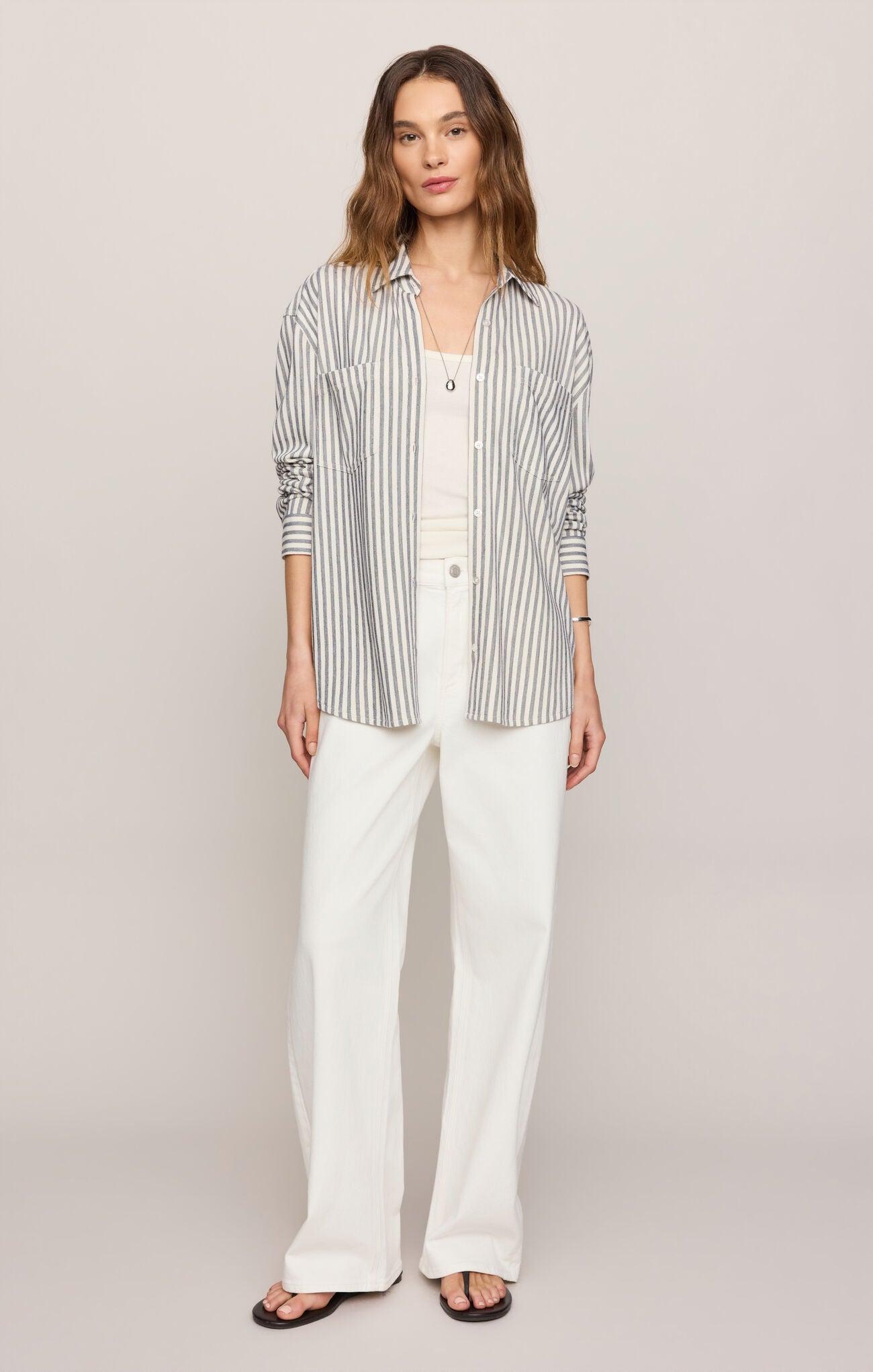 Reese Button Up Stripe Top-Long Sleeves-Vixen Collection, Day Spa and Women's Boutique Located in Seattle, Washington