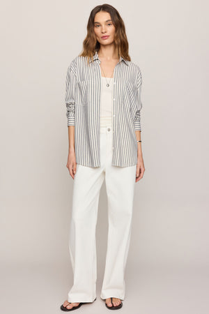 Reese Button Up Stripe Top-Long Sleeves-Vixen Collection, Day Spa and Women's Boutique Located in Seattle, Washington