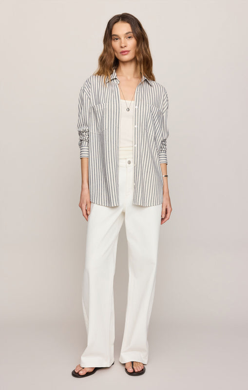 Reese Button Up Stripe Top-Long Sleeves-Vixen Collection, Day Spa and Women's Boutique Located in Seattle, Washington