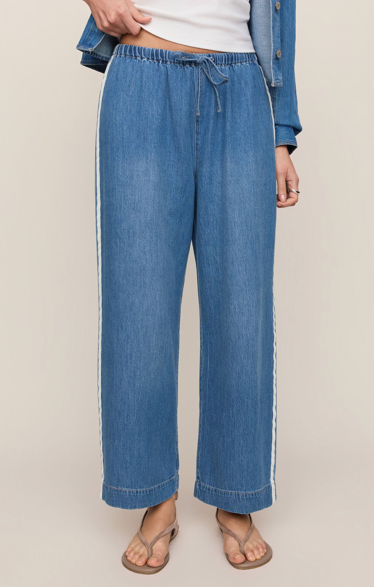 The Sidelines Denim Track Pant-Pants-Vixen Collection, Day Spa and Women's Boutique Located in Seattle, Washington