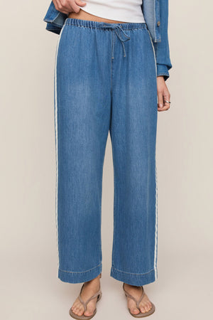 The Sidelines Denim Track Pant-Pants-Vixen Collection, Day Spa and Women's Boutique Located in Seattle, Washington