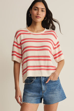 Prado Stripe Sweater Tee-Sweaters-Vixen Collection, Day Spa and Women's Boutique Located in Seattle, Washington