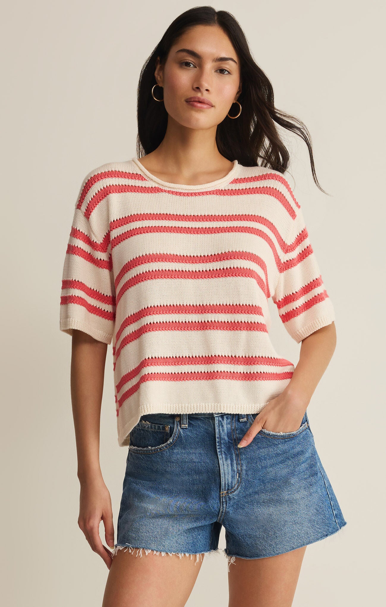 Prado Stripe Sweater Tee-Sweaters-Vixen Collection, Day Spa and Women's Boutique Located in Seattle, Washington