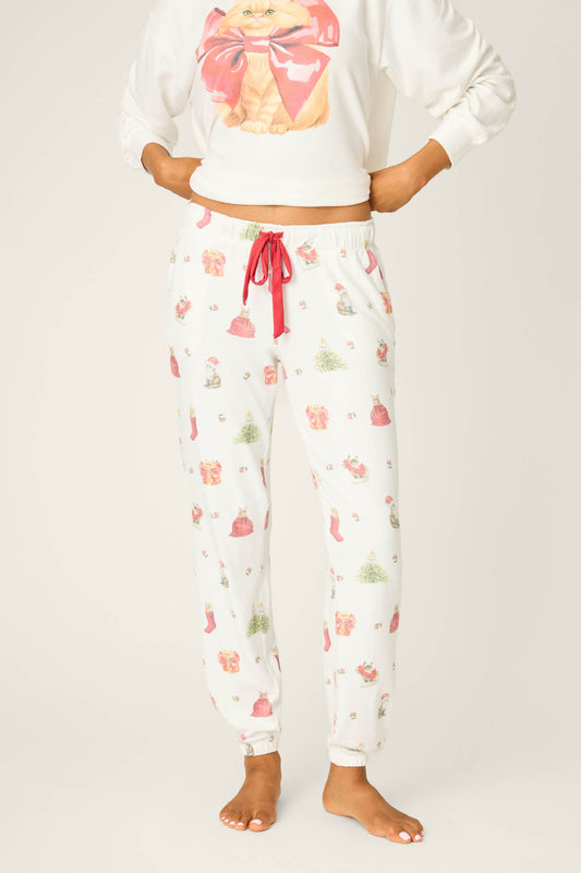 Feline Festive Joggers-Loungewear Bottoms-Vixen Collection, Day Spa and Women's Boutique Located in Seattle, Washington