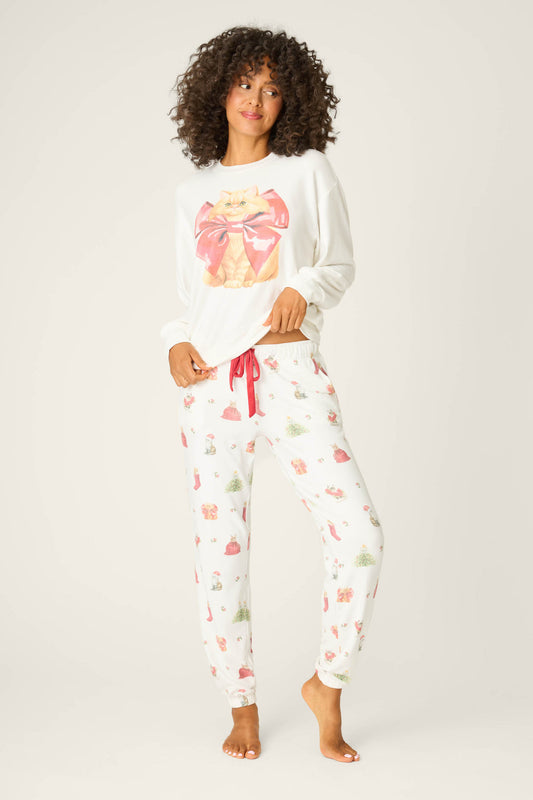 Feline Festive Joggers-Loungewear Bottoms-Vixen Collection, Day Spa and Women's Boutique Located in Seattle, Washington