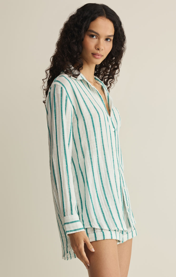Saturdays Stripe Shirt-Long Sleeves-Vixen Collection, Day Spa and Women's Boutique Located in Seattle, Washington