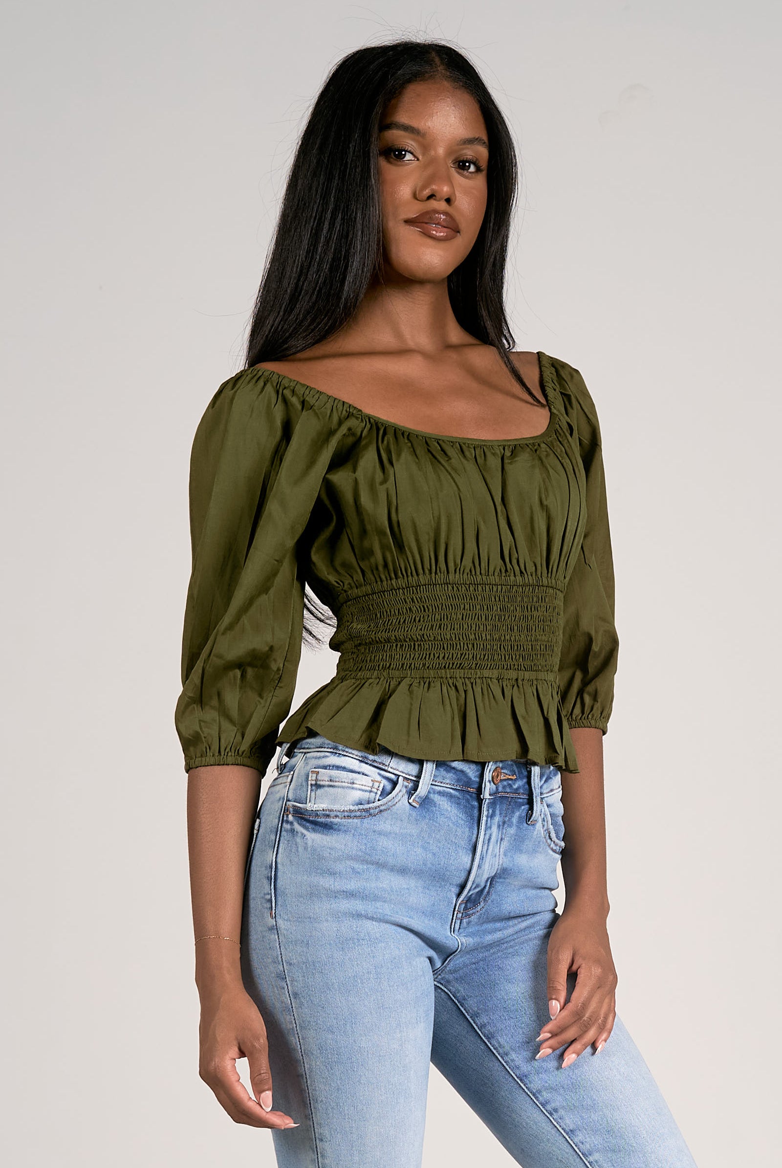 Runaway Smock Waist Top-Long Sleeves-Vixen Collection, Day Spa and Women's Boutique Located in Seattle, Washington