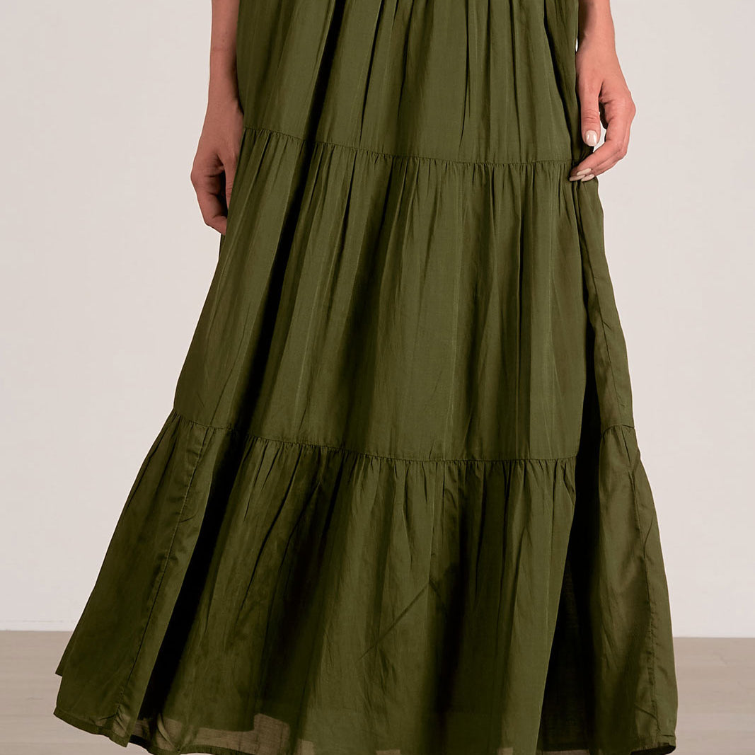 In Full Swing Tiered Maxi Skirt, Olive-Skirts-Vixen Collection, Day Spa and Women's Boutique Located in Seattle, Washington