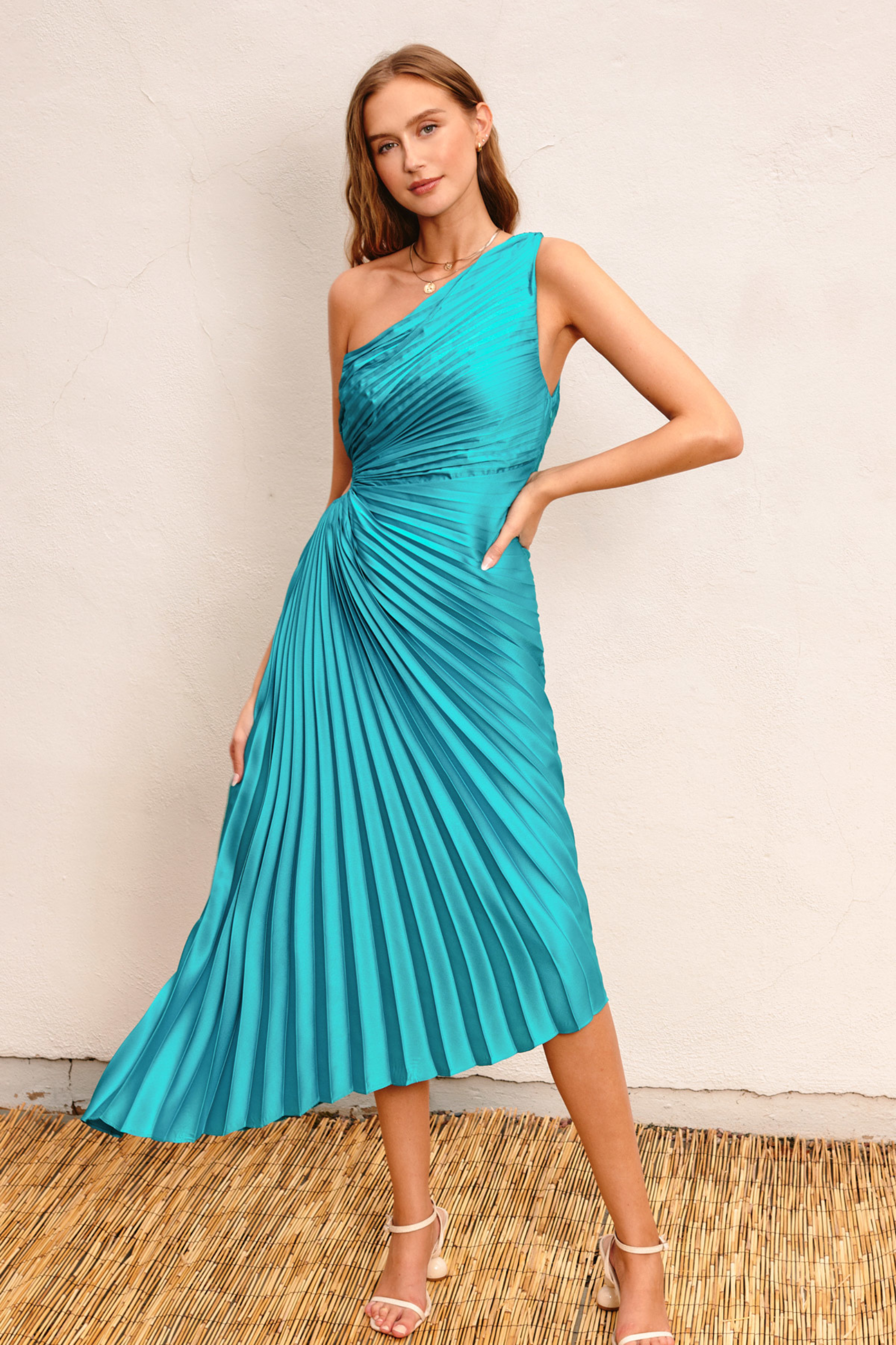 Olympia Asymmetrical Pleated Maxi Dress - Fresco Blue Fresco Blue / Large Olympia Asymmetrical Pleated Maxi Dress - Fresco Blue Fresco Blue / Large