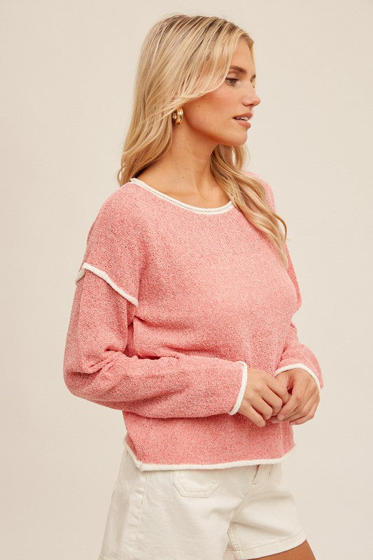 Coastal Boat Neck Sweater Pullover-Sweaters-Vixen Collection, Day Spa and Women's Boutique Located in Seattle, Washington
