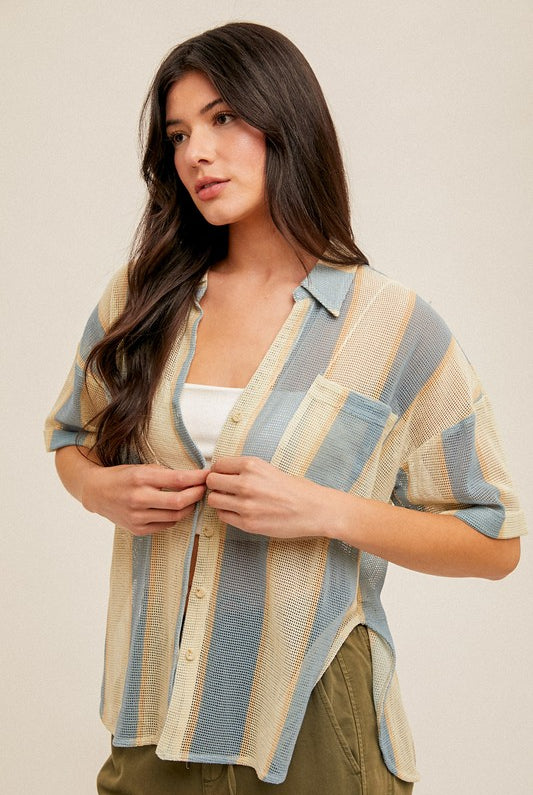 Oasis Oversized Button Down Shirt-Short Sleeves-Vixen Collection, Day Spa and Women's Boutique Located in Seattle, Washington