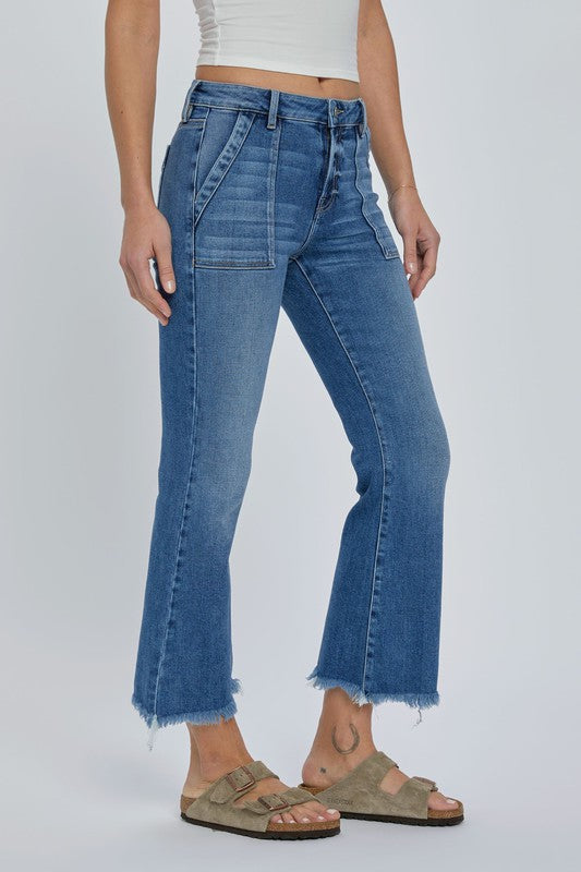 Frayed Hem Cargo Crop Jeans-Denim-Vixen Collection, Day Spa and Women's Boutique Located in Seattle, Washington
