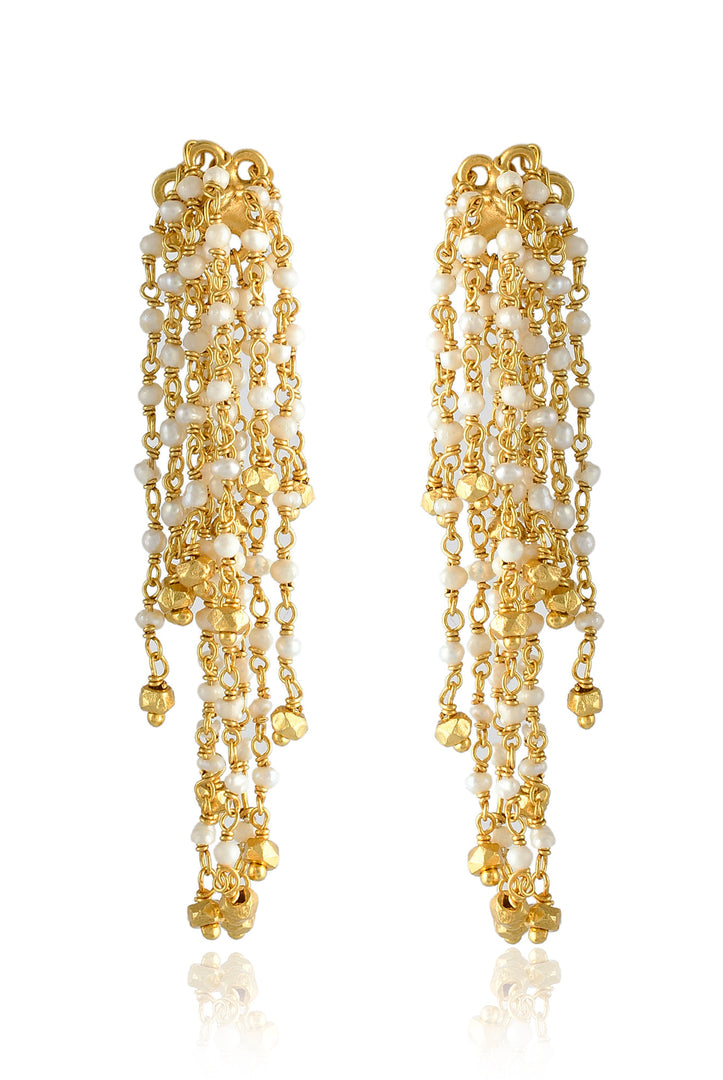 Pearls Waterfall w/ Gold Beads-Necklaces-Vixen Collection, Day Spa and Women's Boutique Located in Seattle, Washington