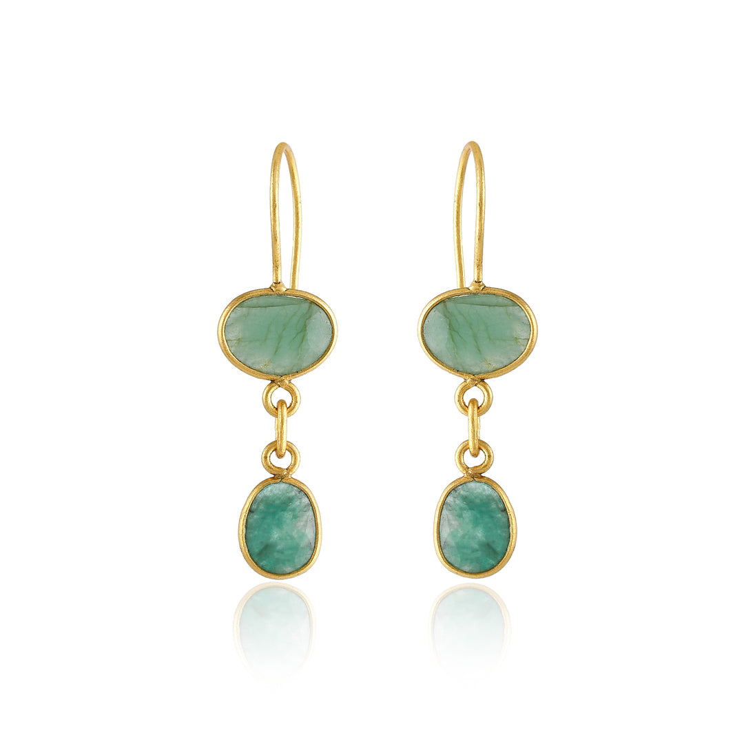 Two Stone Emerald on Fixed Hook-Earrings-Vixen Collection, Day Spa and Women's Boutique Located in Seattle, Washington