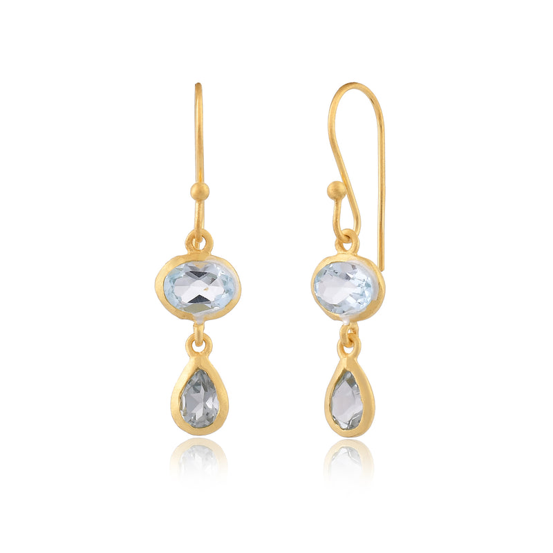 Two Stone Blue Topaz Earrings-Earrings-Vixen Collection, Day Spa and Women's Boutique Located in Seattle, Washington