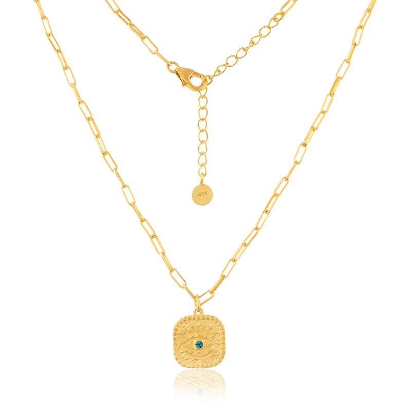 Gold & Blue Turquoise Paper Clip Necklace-Necklaces-Vixen Collection, Day Spa and Women's Boutique Located in Seattle, Washington
