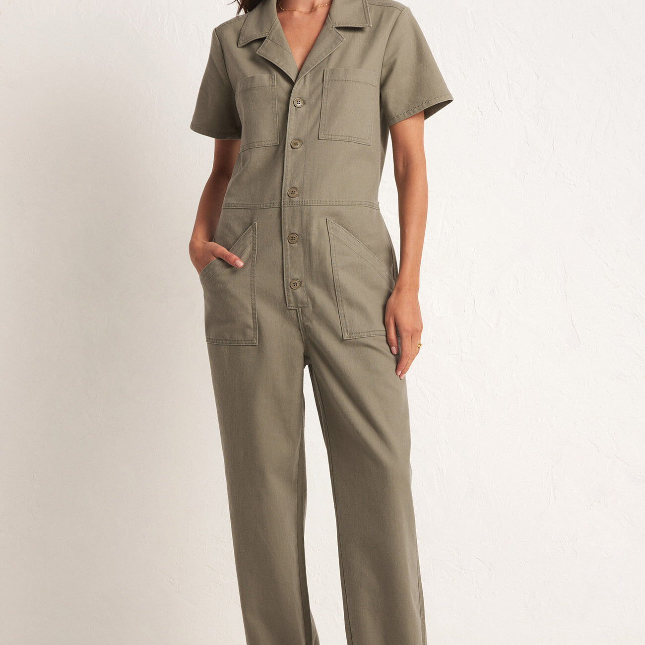 Stevie Stretch Twill Jumpsuit-Jumpsuits-Vixen Collection, Day Spa and Women's Boutique Located in Seattle, Washington