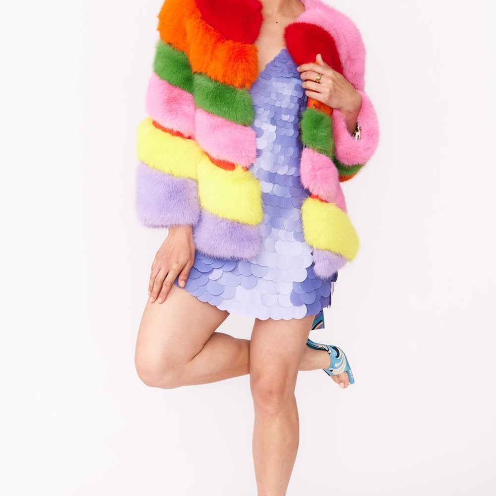 Faux Fur Rainbow Gaga Coat-Jackets-Vixen Collection, Day Spa and Women's Boutique Located in Seattle, Washington