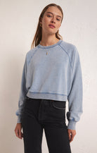 Crop Out Knit Denim Sweatshirt-Sweaters-Vixen Collection, Day Spa and Women's Boutique Located in Seattle, Washington